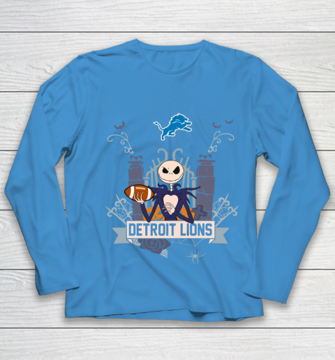 NFL Detroit Lions Football Jack Skellington Halloween Youth Long Sleeve 5