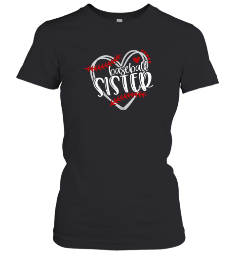 Womens Girls Baseball Sister Heart Shirt Distressed Design Women's T-Shirt