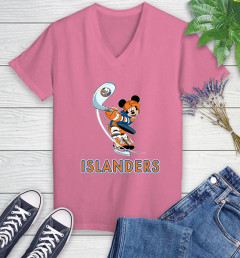 NHL Hockey New York Islanders Cheerful Mickey Mouse Shirt Women's V-Neck T-Shirt 11