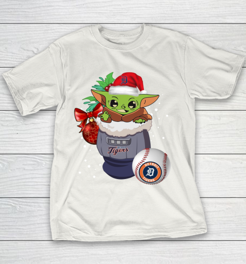 Detroit Tigers Christmas Baby Yoda Star Wars Funny Happy MLB Youth T-Shirt 3