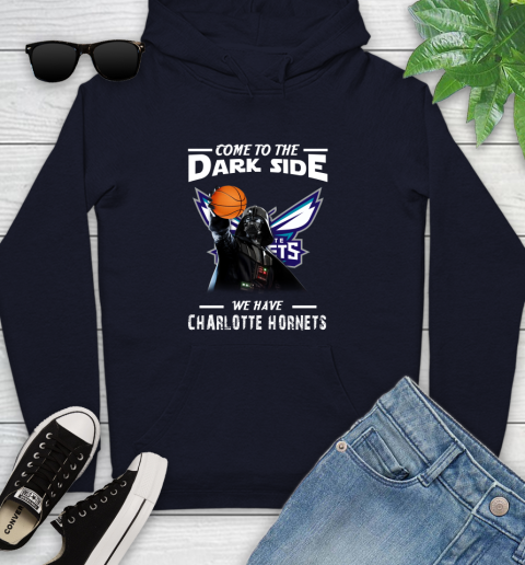 NBA Come To The Dark Side We Have Charlotte Hornets Star Wars Darth Vader Basketball Youth Hoodie 3