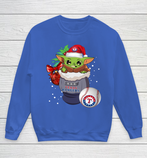 Texas Rangers Christmas Baby Yoda Star Wars Funny Happy MLB Youth Sweatshirt 8
