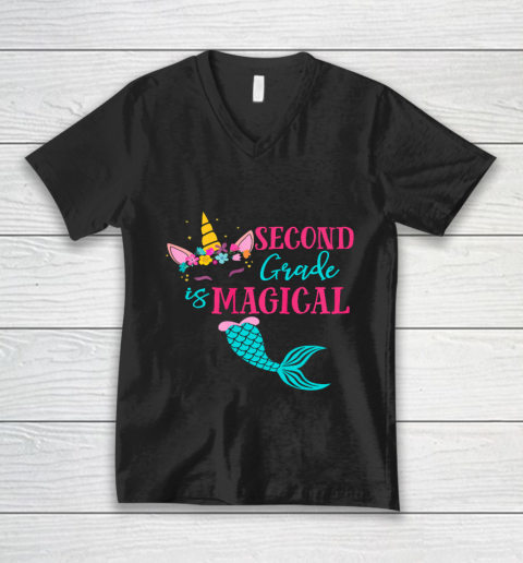 Second Grade Unicorn Mermaid Back To School Girls 2nd Grade V-Neck T-Shirt