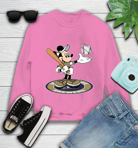 MLB Baseball Milwaukee Brewers Cheerful Mickey Disney Shirt Youth Sweatshirt 6