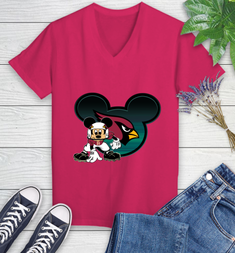 NFL Arizona Cardinals Mickey Mouse Disney Football T Shirt Women's V-Neck T-Shirt 9