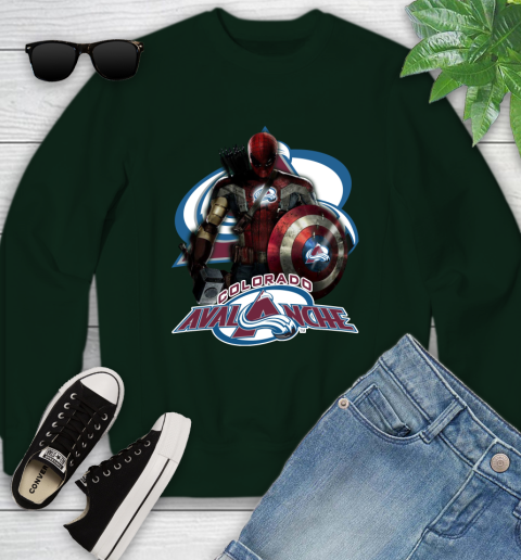 NHL Captain America Thor Spider Man Hawkeye Avengers Endgame Hockey Colorado Avalanche Youth Sweatshirt 10