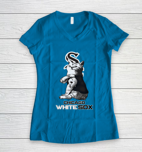 MLB Baseball My Cat Loves Chicago White Sox Women's V-Neck T-Shirt 5