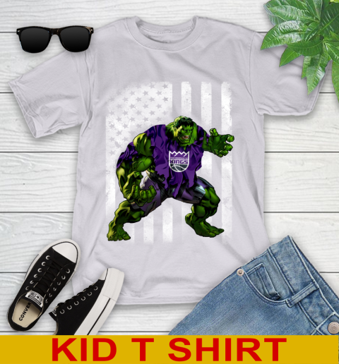 Sacramento Kings Hulk Marvel Avengers NBA Basketball American Flag Youth T-Shirt 4