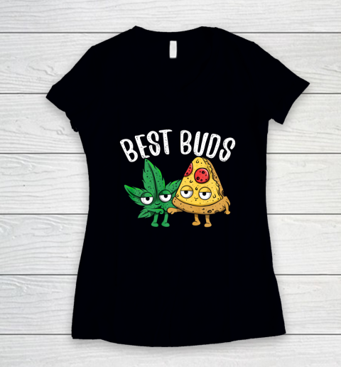 Best Buds Pizza Marijuana Leaf Weed Funny Women's V-Neck T-Shirt