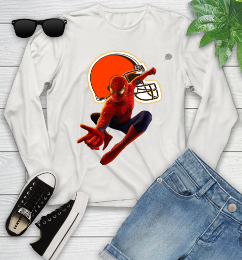 NFL Spider Man Avengers Endgame Football Cleveland Browns Youth Long Sleeve 12