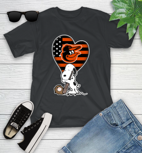 Baltimore Orioles MLB Baseball The Peanuts Movie Adorable Snoopy Youth T-Shirt 2