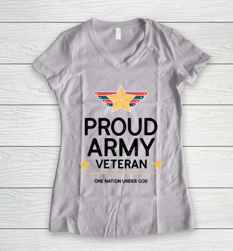 Veteran Shirt PROUD ARMY VETERAN One Nation under God Women's V-Neck T-Shirt