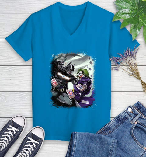 Los Angeles Dodgers MLB Baseball Batman Fighting Joker DC Comics Women s V Neck T Shirt Tee For Sports