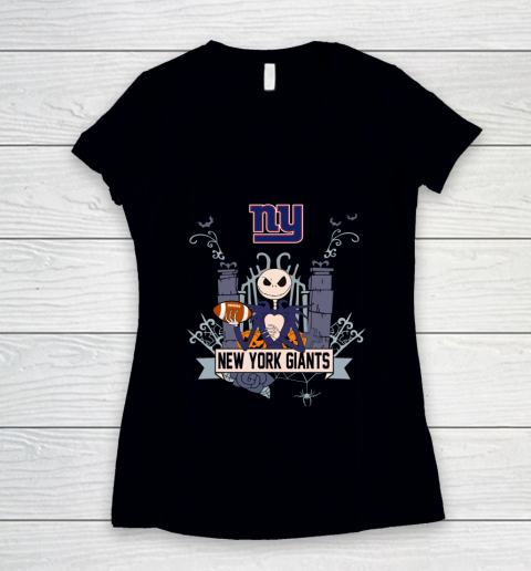 NFL New York Giants Football Jack Skellington Halloween Women's V-Neck T-Shirt