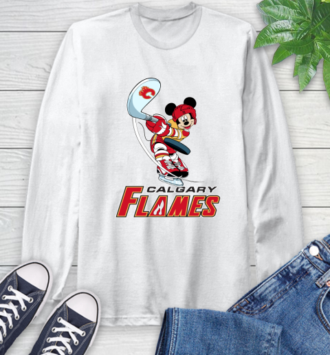 NHL Hockey Calgary Flames Cheerful Mickey Mouse Shirt Long Sleeve T-Shirt 2