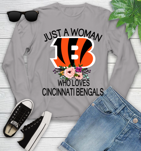 NFL Just A Woman Who Loves Cincinnati Bengals Football Sports Youth Long Sleeve 3