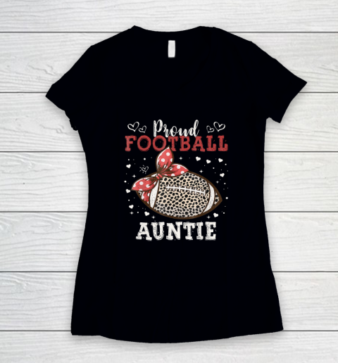 Proud Football Auntie Shirt Women Leopard Game Day Players Women's V-Neck T-Shirt
