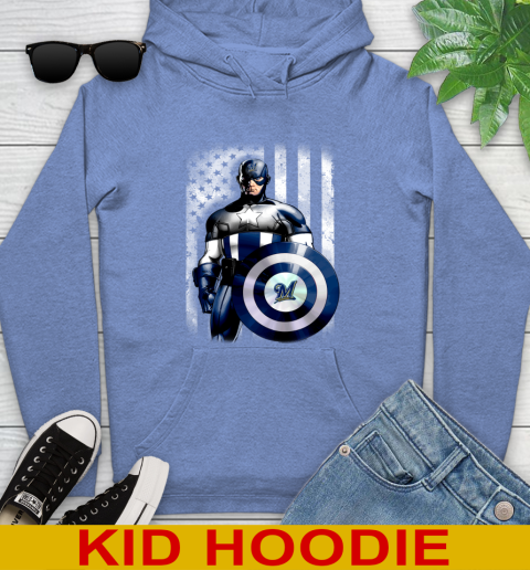 Milwaukee Brewers MLB Baseball Captain America Marvel Avengers American Flag Shirt Youth Hoodie 12