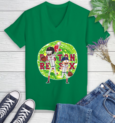 MLB Boston Red Sox Rick And Morty Baseball Sports Women's V-Neck T-Shirt 5