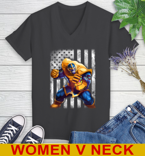 NBA Basketball Cleveland Cavaliers Thanos Marvel American Flag Shirt Women's V-Neck T-Shirt 8