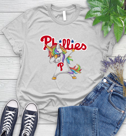 Philadelphia Phillies MLB Baseball Funny Unicorn Dabbing Sports Women's T-Shirt