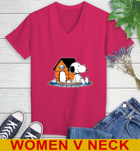 NHL Hockey New York Islanders Snoopy The Peanuts Movie Shirt Women's V-Neck T-Shirt 10