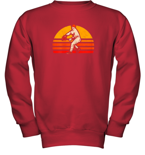 wdkg retro vintage baseball pitcher gift baseball lover youth sweatshirt 47 front red