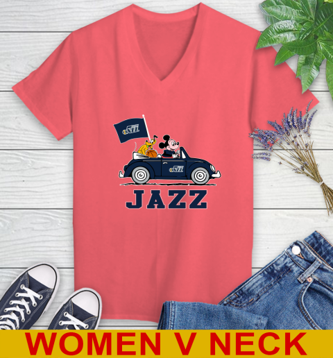 NBA Basketball Utah Jazz Pluto Mickey Driving Disney Shirt Women's V-Neck T-Shirt 7