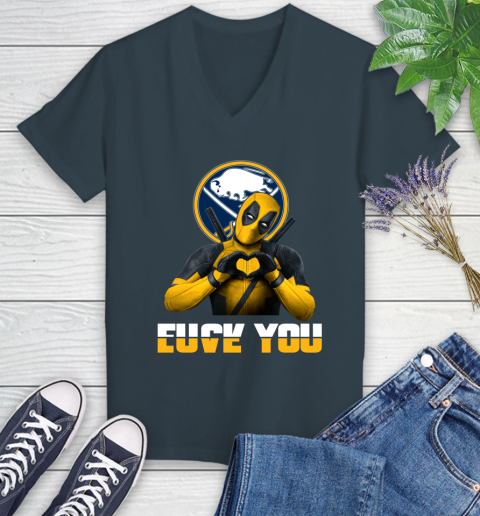 NHL Buffalo Sabres Deadpool Love You Fuck You Hockey Sports Women's V-Neck T-Shirt 8
