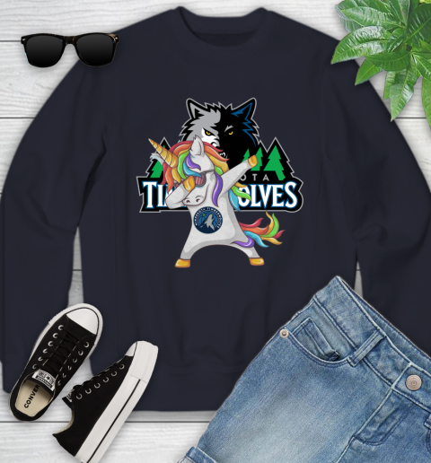 Minnesota Timberwolves NBA Basketball Funny Unicorn Dabbing Sports Youth Sweatshirt 3