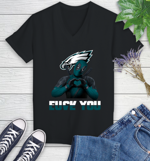 NHL Philadelphia Eagles Deadpool Love You Fuck You Football Sports Women's V-Neck T-Shirt