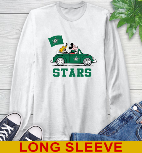 NHL Hockey Dallas Stars Pluto Mickey Driving Disney Shirt Long Sleeve T-Shirt