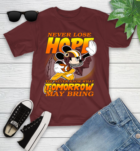 Washington Redskins NFL Football Mickey Disney Never Lose Hope Youth T-Shirt 14