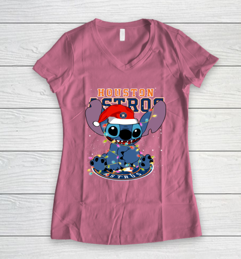 Houston Astros MLB noel stitch Baseball Christmas Women's V-Neck T-Shirt 7