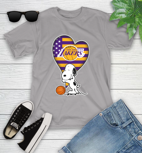 Los Angeles Lakers NBA Basketball The Peanuts Movie Adorable Snoopy Youth T-Shirt 4