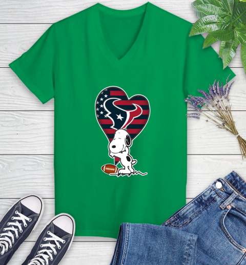 Houston Texans NFL Football The Peanuts Movie Adorable Snoopy Women's V-Neck T-Shirt 5