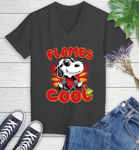 NHL Hockey Calgary Flames Cool Snoopy Shirt Women's V-Neck T-Shirt 6