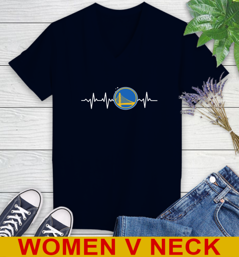 Golden State Warriors NBA Basketball Heart Beat Shirt Women's V-Neck T-Shirt 2