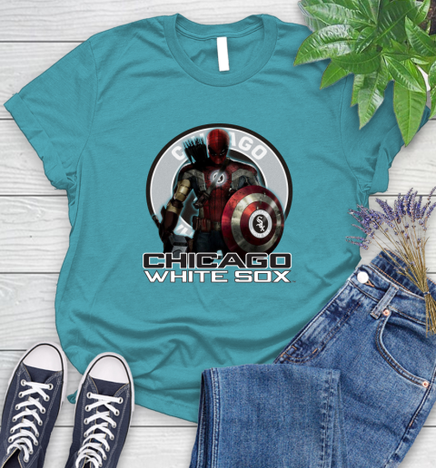 MLB Captain America Thor Spider Man Hawkeye Avengers Endgame Baseball Chicago White Sox Women's T-Shirt 12