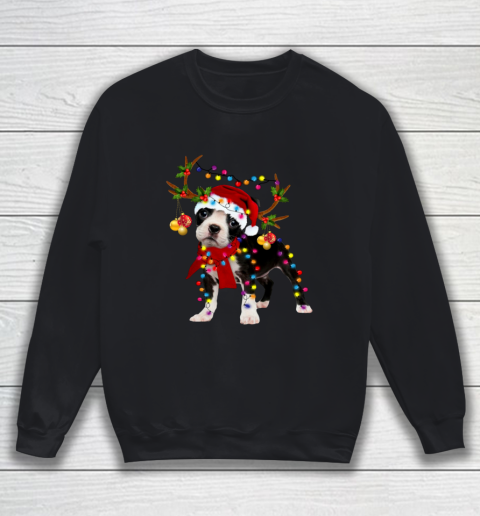 Santa Boston terrier reindeer Light Christmas gifts Sweatshirt