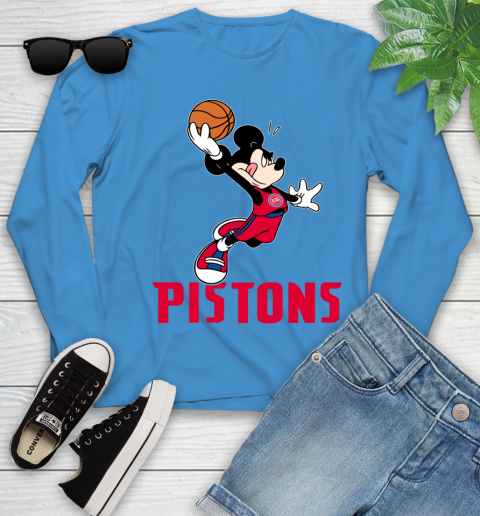 NBA Basketball Detroit Pistons Cheerful Mickey Mouse Shirt Youth Long Sleeve 7