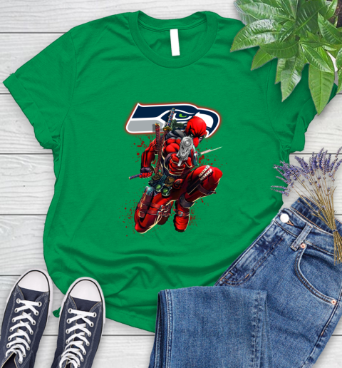 NFL Deadpool Marvel Comics Sports Football Seattle Seahawks Women's T-Shirt 6