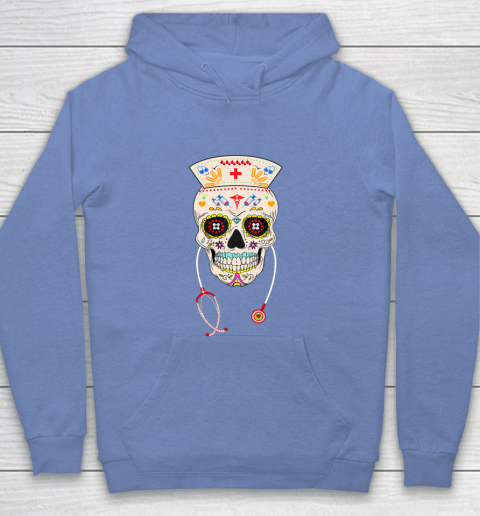 Nurse Sugar Skull Shirt Halloween Day Of The Dead Dia De Los Youth Hoodie 8