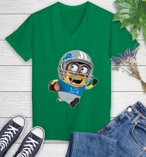 NFL Detroit Lions Minions Disney Football Sports Women's V-Neck T-Shirt 5