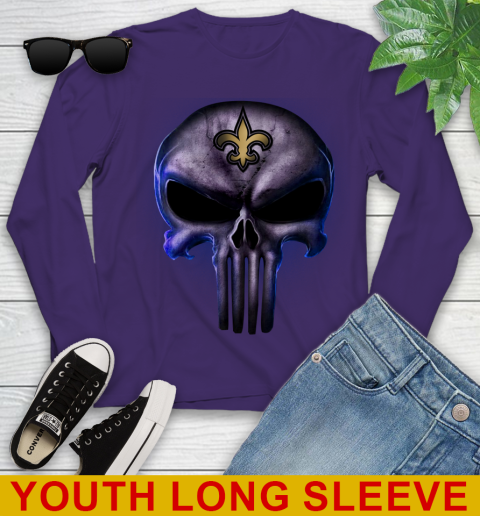 New Orleans Saints NFL Football Punisher Skull Sports Youth Long Sleeve 4