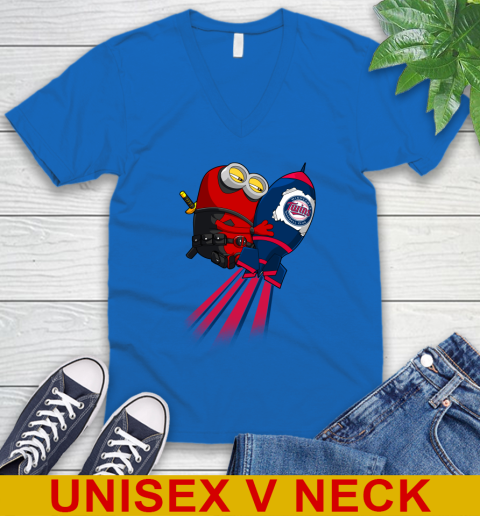 MLB Baseball Minnesota Twins Deadpool Minion Marvel Shirt V-Neck T-Shirt 5