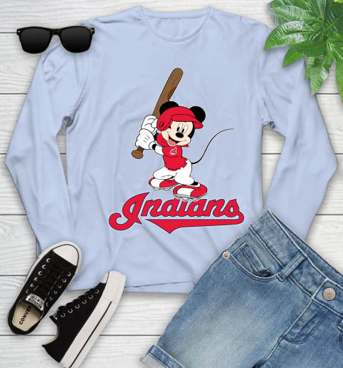 MLB Baseball Cleveland Indians Cheerful Mickey Mouse Shirt Youth Long Sleeve 9