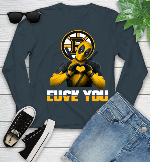 NHL Boston Bruins Deadpool Love You Fuck You Hockey Sports Youth Long Sleeve 9