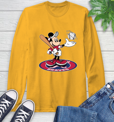 MLB Baseball Atlanta Braves Cheerful Mickey Disney Shirt Long Sleeve T-Shirt 3