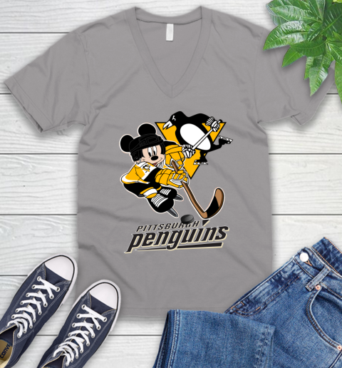 NHL Pittsburgh Penguins Mickey Mouse Disney Hockey T Shirt V-Neck T-Shirt
